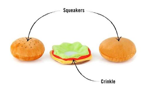 Show full view: P.L.A.Y. Pet Lifestyle and You American Classic Burger Plush Squeaky Dog Toy, X-Small slide 3 of 4