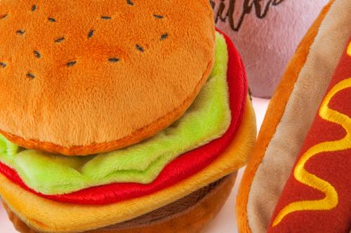 Show full view: P.L.A.Y. Pet Lifestyle and You American Classic Food Burger Squeaky Plush Dog Toy slide 4 of 11