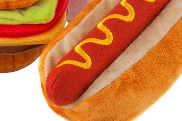 P.L.A.Y. Pet Lifestyle and You American Classic Food Hot Dog Squeaky Plush Dog Toy