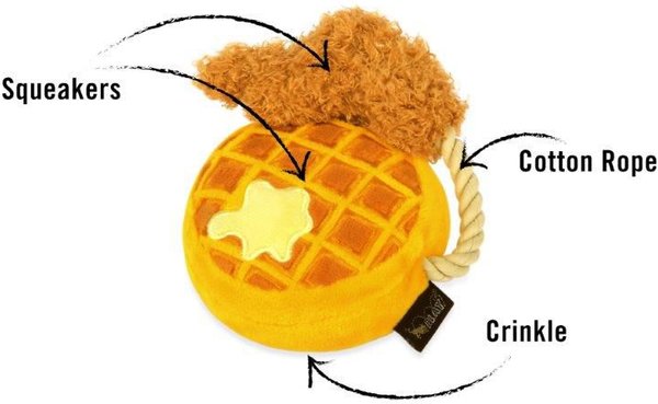 Show full view: P.L.A.Y. Pet Lifestyle and You Barking Brunch Chicken And Woffles Plush Squeaky Dog Toy slide 4 of 5