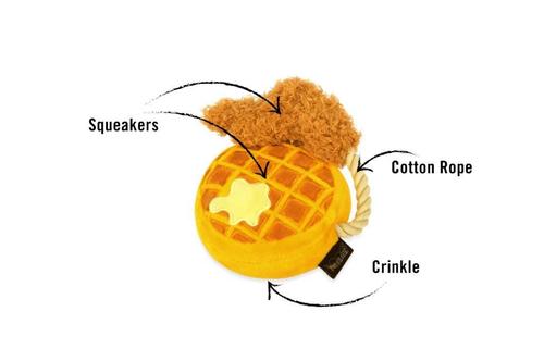 Show full view: P.L.A.Y. Pet Lifestyle and You Barking Brunch Chicken And Woffles Plush Squeaky Dog Toy slide 4 of 5