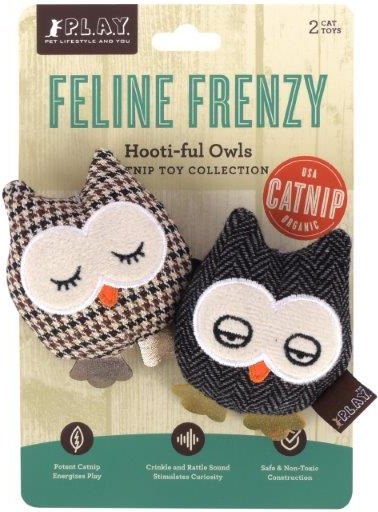 Show full view: P.L.A.Y. Pet Lifestyle and You Feline Frenzy Hootiful Owls Plush Squeaky Cat Toy slide 1 of 6
