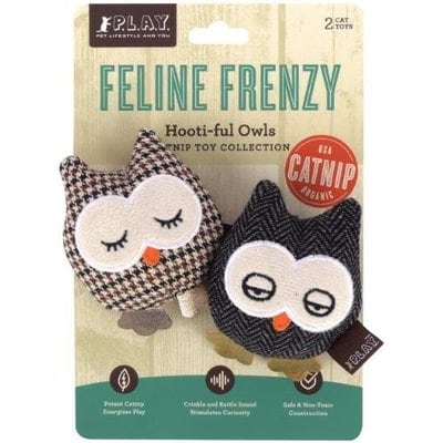 P.L.A.Y. Pet Lifestyle and You P.L.A.Y. Pet Lifestyle and You Feline Frenzy Hootiful Owls Plush Squeaky Cat Toy