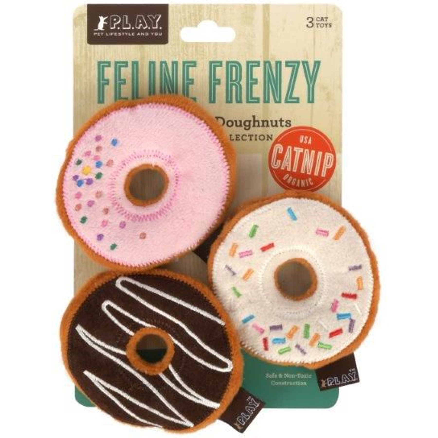P.L.A.Y. Pet Lifestyle and You Feline Frenzy Kitty Kreme Doughnuts Plush Squeaky Cat Toy