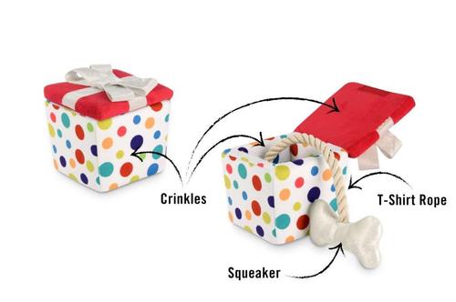 Show full view: P.L.A.Y. Pet Lifestyle and You Party Time Collection Pawfect Present Plush Squeaky Dog Toy slide 3 of 6