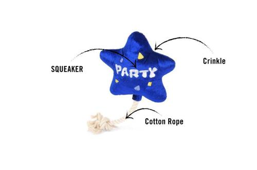 Show full view: P.L.A.Y. Pet Lifestyle and You Party Time Mini Balloon Plush Squeaky Dog Toy, X-Small slide 3 of 5