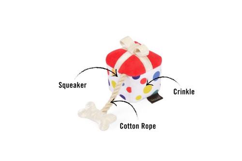 Show full view: P.L.A.Y. Pet Lifestyle and You Party Time Mini Party Present Plush Squeaky Dog Toy, X-Small slide 3 of 5