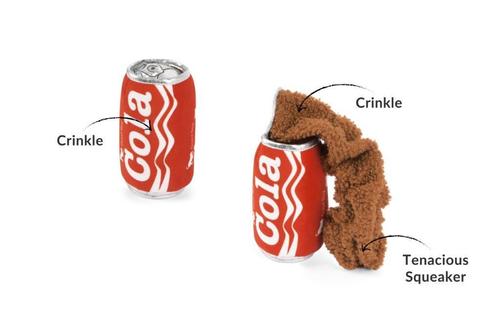 Show full view: P.L.A.Y. Pet Lifestyle and You Snack Attack Collection Good Boy Cola Plush Squeaky Dog Toy slide 4 of 6