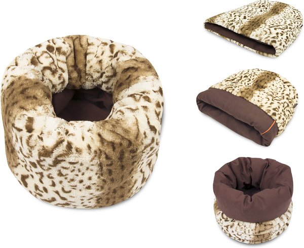 Show full view: P.L.A.Y. Pet Lifestyle and You Snuggle Orthopedic Dog & Cat Bed, Leopard Brown, Small slide 1 of 1