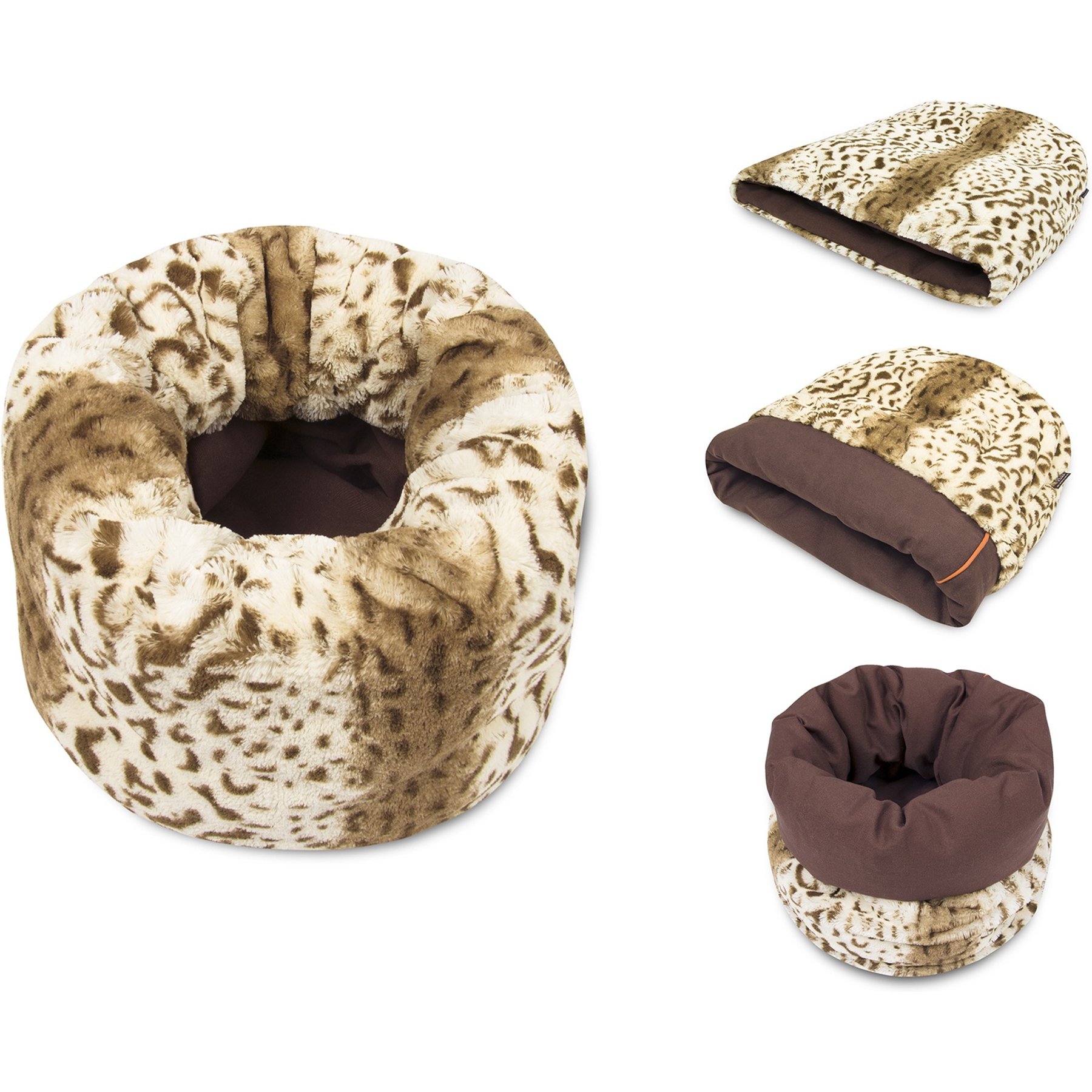 P.L.A.Y. Pet Lifestyle and You Snuggle Orthopedic Dog & Cat Bed, Leopard Brown, Small