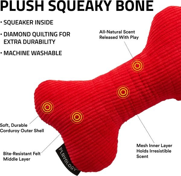 Playology Beef Scented Squeaky Bone Plush Dog Toy