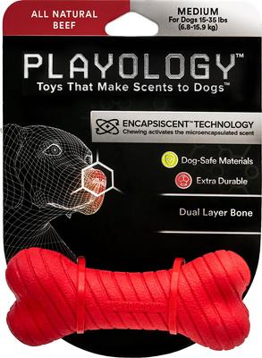 Show full view: Playology All Natural Squeaky Chew Ball, Medium/Large, Beef Scented + Dual Layer Bone Dog Toy, Medium, Beef Scented slide 6 of 10
