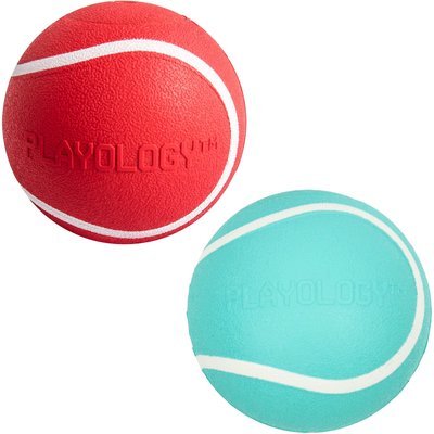 Playology Playology All Natural Squeaky Chew Ball, Medium/Large, Beef Scented + Squeaky Chew Ball Dog Toy, Medium/Large, Peanut Butter Scented