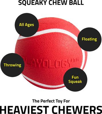 Show full view: Playology All Natural Squeaky Chew Ball, Medium/Large, Beef Scented + Squeaky Chew Ball Dog Toy, Medium/Large, Peanut Butter Scented slide 4 of 10