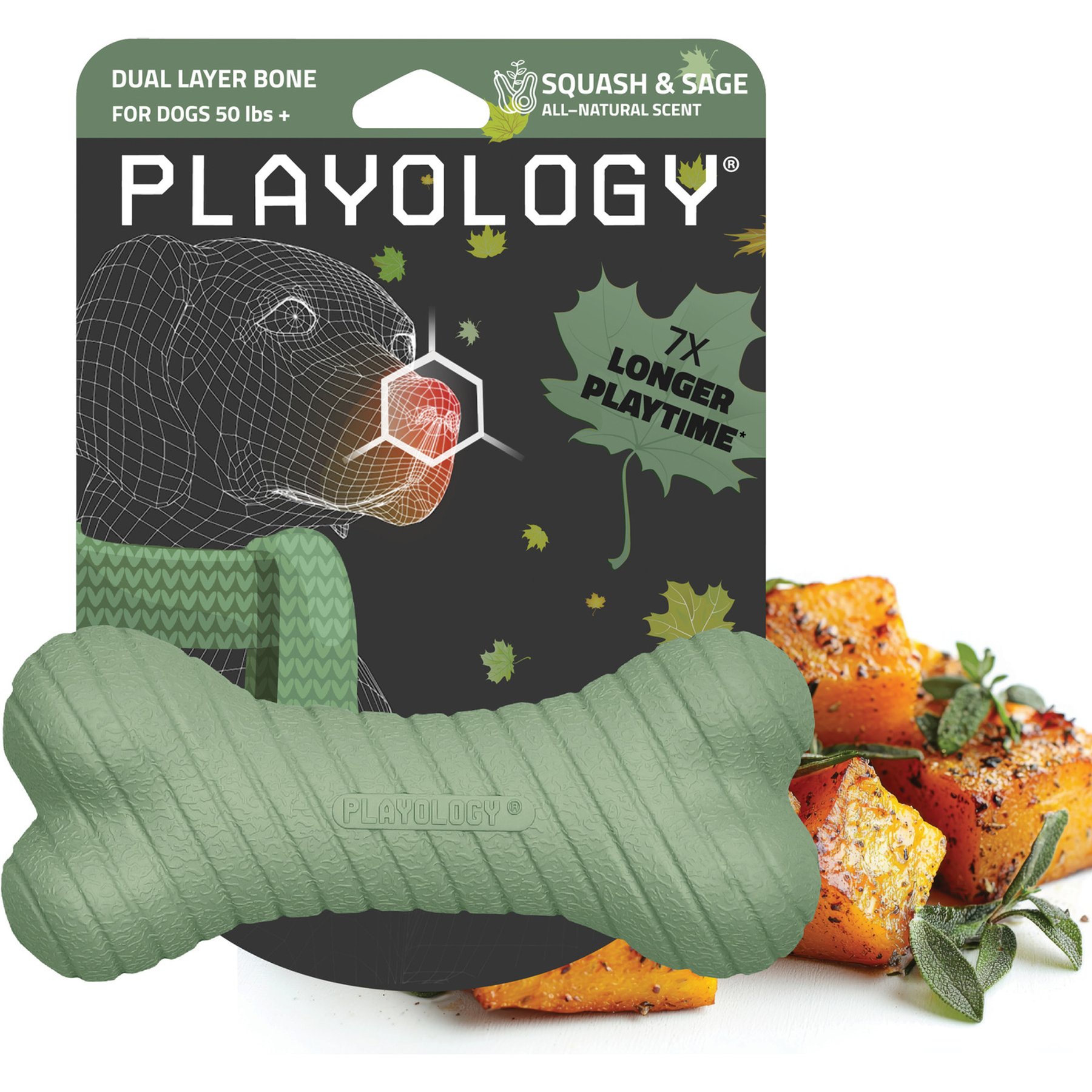 Playology Butternut Squash Scented Dual Layer Bone Dog Toy, Jumbo