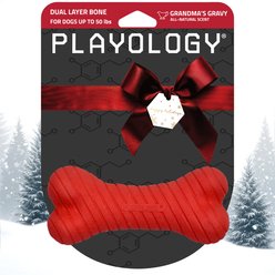 Playology Christmas Holiday Gravy Scented Dual Layer Bone Dog Toy, Red, Medium
