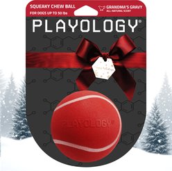 Playology Christmas Holiday Gravy Scented Squeaky Chew Ball Dog Toy, Red, Medium