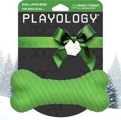 Playology Christmas Holiday Turkey Scented Dual Layer Bone Dog Toy, Green, Jumbo
