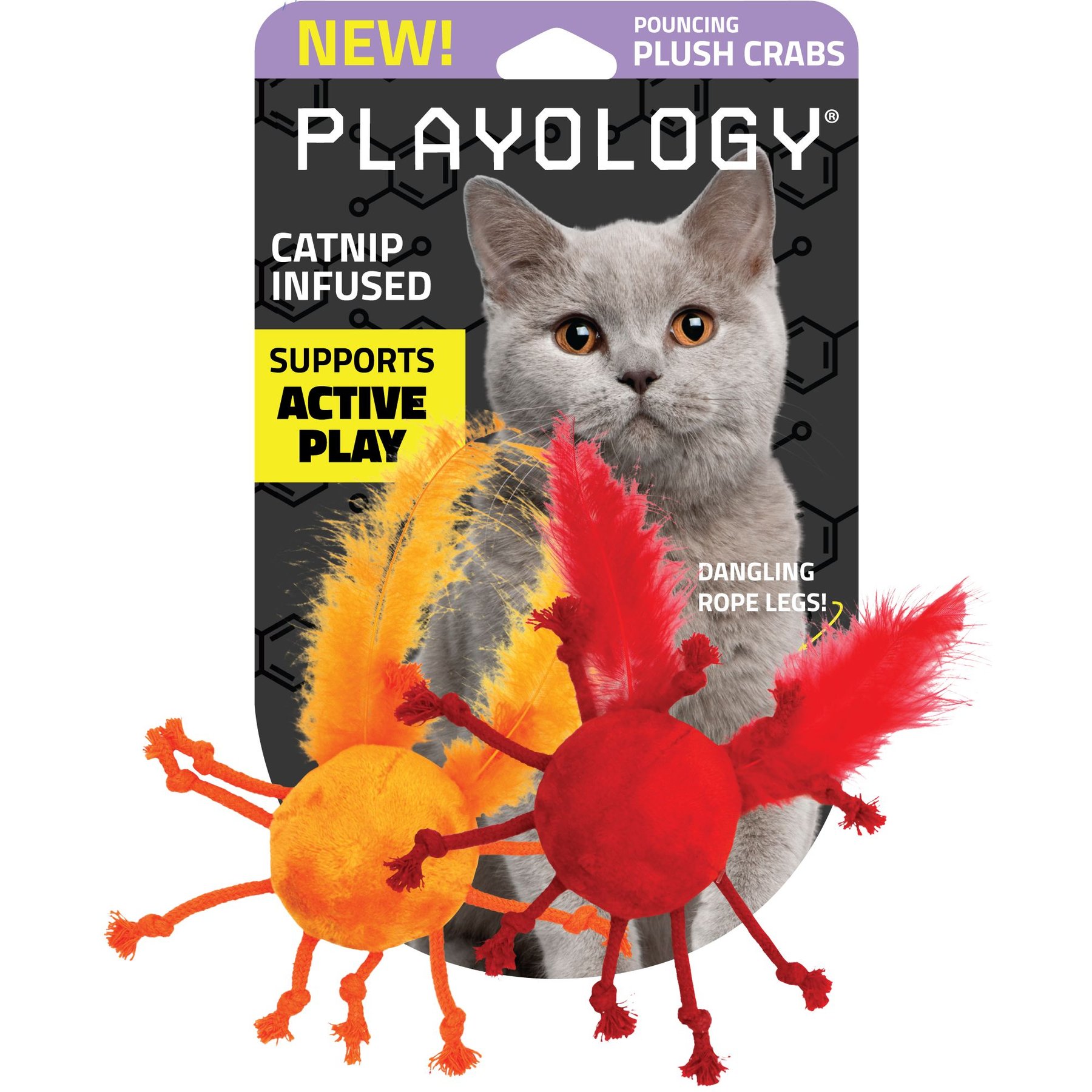 Playology Crabs Plush Cat Toy with Catnip & Feather, 2 count