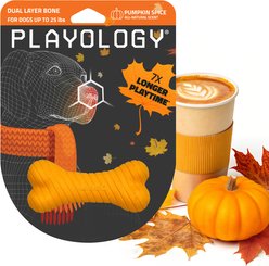 Playology Dual Layer Bone Pumpkin Spice Scented Dog Toy, Small