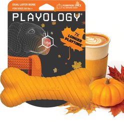 Playology Halloween Pumpkin Spice Scented Dual Layer Bone Dog Toy, Orange, Jumbo