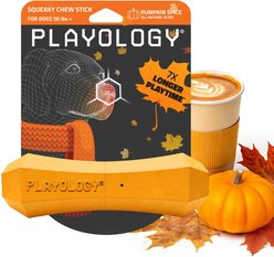 Playology Halloween Pumpkin Spice Scented Squeaky Chew Stick Dog Toy, Orange, Jumbo