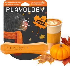 Playology Halloween Pumpkin Spice Scented Squeaky Chew Stick Dog Toy, Orange, Medium