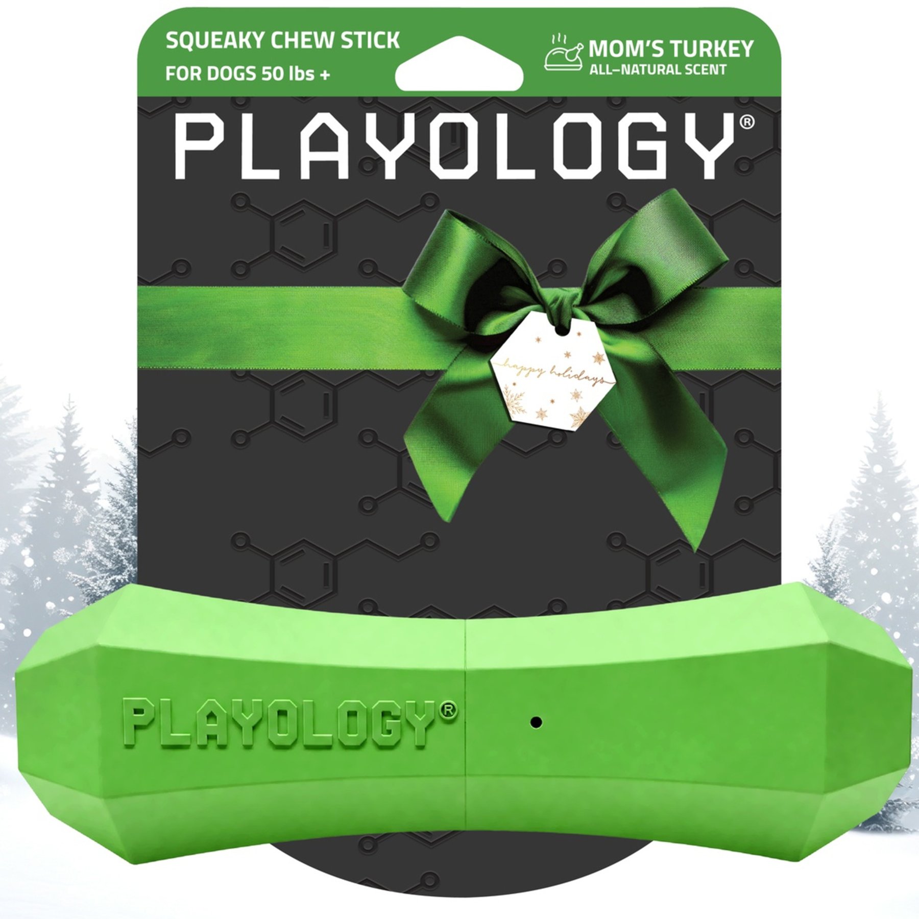 Playology Holiday Turkey Scented Squeaky Chew Stick Dog Toy, Green, Jumbo
