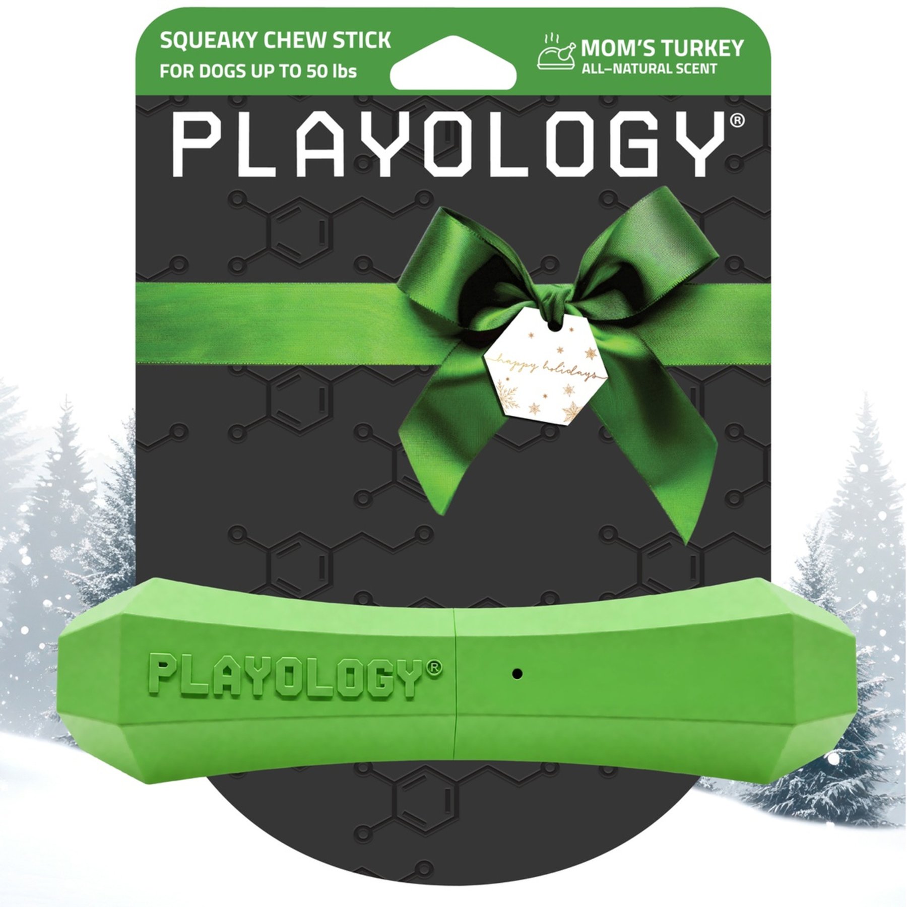 Playology Holiday Turkey Scented Squeaky Chew Stick Dog Toy, Green, Medium