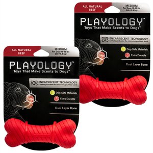 Playology Scented Dual Layer Bone Dog Toy, Medium, 2 count, Beef