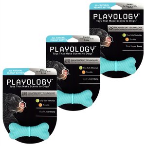 Playology Scented Dual Layer Bone Dog Toy, Small, 3 count, Peanut Butter
