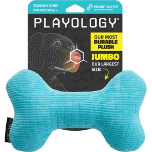 Playology Peanut Butter Scented Squeaky Bone Plush Dog Toy, Jumbo