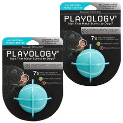 Playology Peanut Butter Scented Squeaky Chew Ball Dog Toy, Medium, 2 count