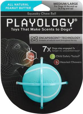 Show full view: Playology Peanut Butter Scented Squeaky Chew Ball Dog Toy, Medium, 2 count slide 3 of 10