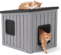 PLAYRANK All Weather Indoor & Outdoor Box-Style Cat House, 24.65 x 21.5 x 22.21-in, Black/Gray
