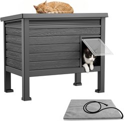 PLAYRANK Outdoor Heated Kitty Cat House with Mat, Black, 31.02 x 19.09 x 26.73-in