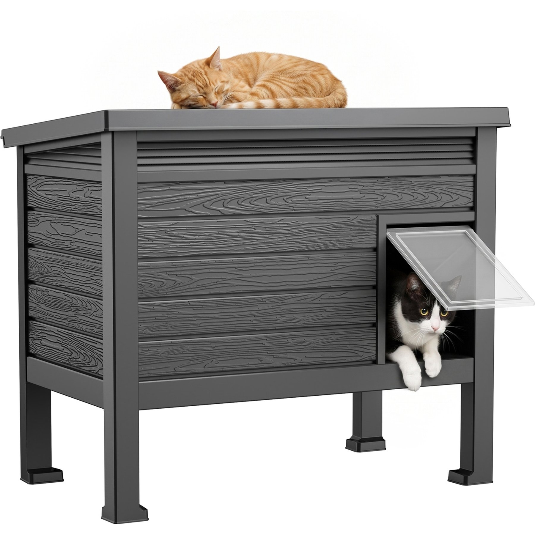 PLAYRANK Outdoor Insulated Kitty Cat House, Black, 31.02 x 19.09 x 26.73-in