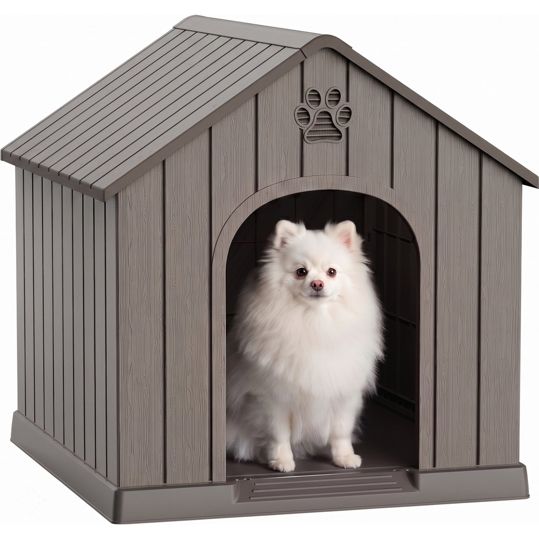 PLAYRANK Resin Outdoor Dog House, Medium: 26.26 x 24.57 x 25.83-in, Grey