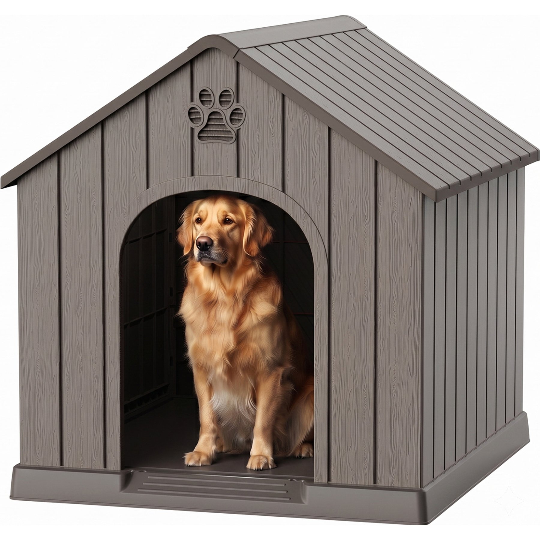 PLAYRANK Resin Outdoor Dog House with Elevated Platform, Large: 38.62 x 36.26 x 38.07-in, Grey
