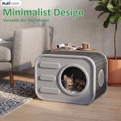 PLAYRANK Ventilated Foldable Enclosed Plastic Modern Cat House with Removable Washable Cushion, Black slide 2 of 7