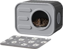PLAYRANK Ventilated Foldable Enclosed Plastic Modern Cat House with Removable Washable Cushion, Black