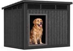 PLAYRANK Weatherproof Finish & Elevated Floor Natural Classic Dog House, Black, Large