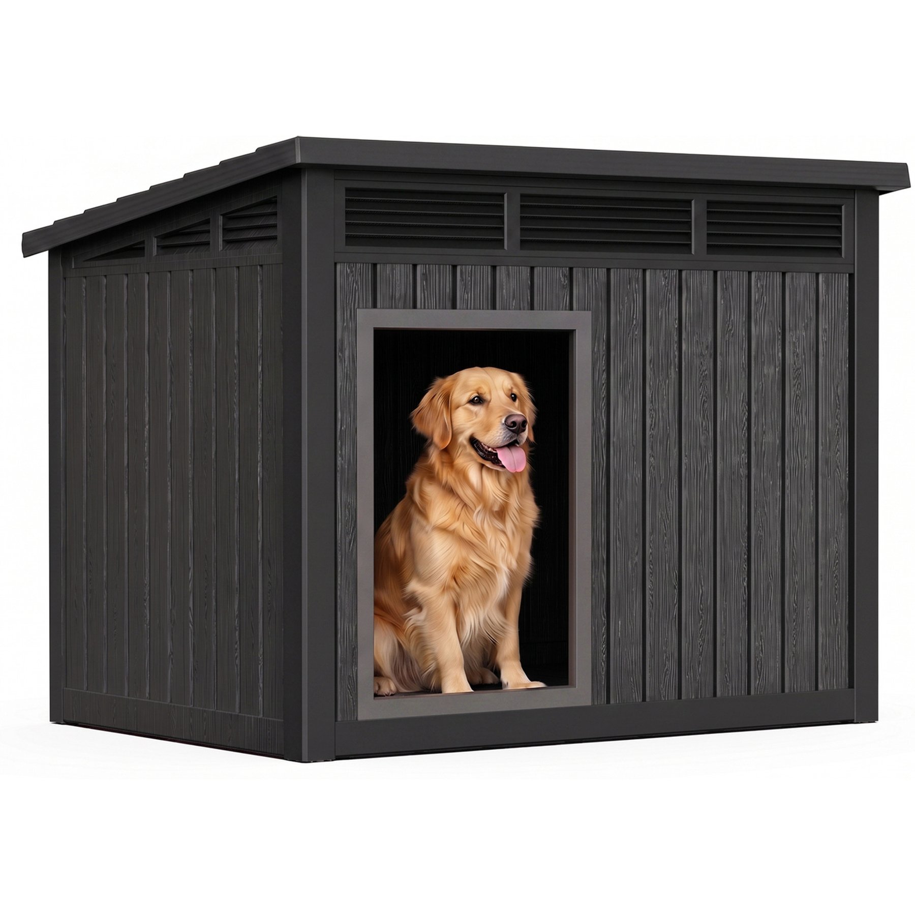 PLAYRANK Weatherproof Finish & Elevated Floor Natural Classic Dog House, Black, Large