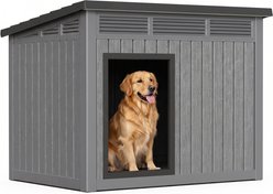PLAYRANK Weatherproof Finish & Elevated Floor Natural Classic Dog House, Grey, Large