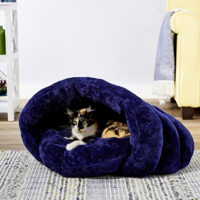 Show full view: PLS Birdsong Cuddle Pouch Covered Cat & Dog Bed with Removable Cover, Blue, Medium slide 4 of 9
