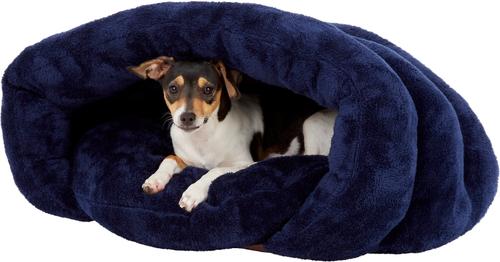 Show full view: PLS Birdsong Cuddle Pouch Covered Cat & Dog Bed with Removable Cover, Blue, Medium slide 5 of 9