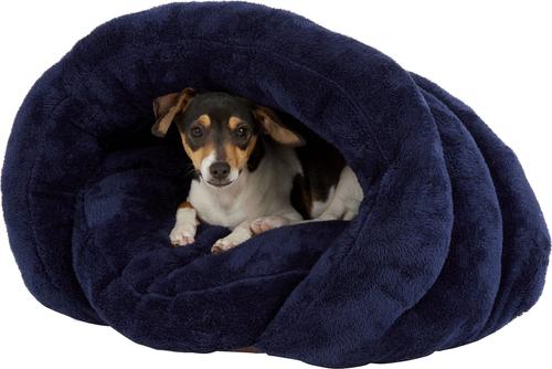 Show full view: PLS Birdsong Cuddle Pouch Covered Cat & Dog Bed with Removable Cover, Blue, Small slide 6 of 10