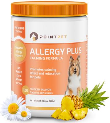 Show full view: PointPet Allergy Plus Calming Smoked Salmon Flavored Seasonal Allergy Support Soft Chew Dog Supplement, 120 Count slide 1 of 10