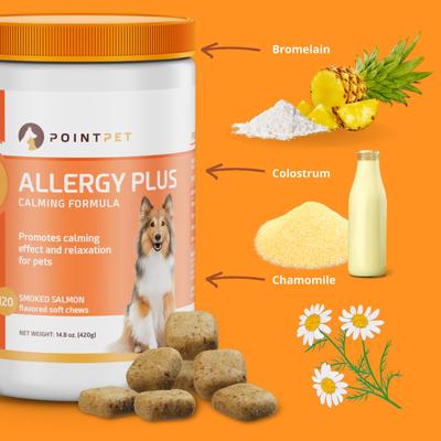 Show full view: PointPet Allergy Plus Calming Smoked Salmon Flavored Seasonal Allergy Support Soft Chew Dog Supplement, 120 Count slide 4 of 10