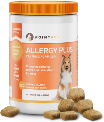 Show full view: PointPet Allergy Plus Calming Smoked Salmon Flavored Seasonal Allergy Support Soft Chew Dog Supplement, 120 Count slide 9 of 10